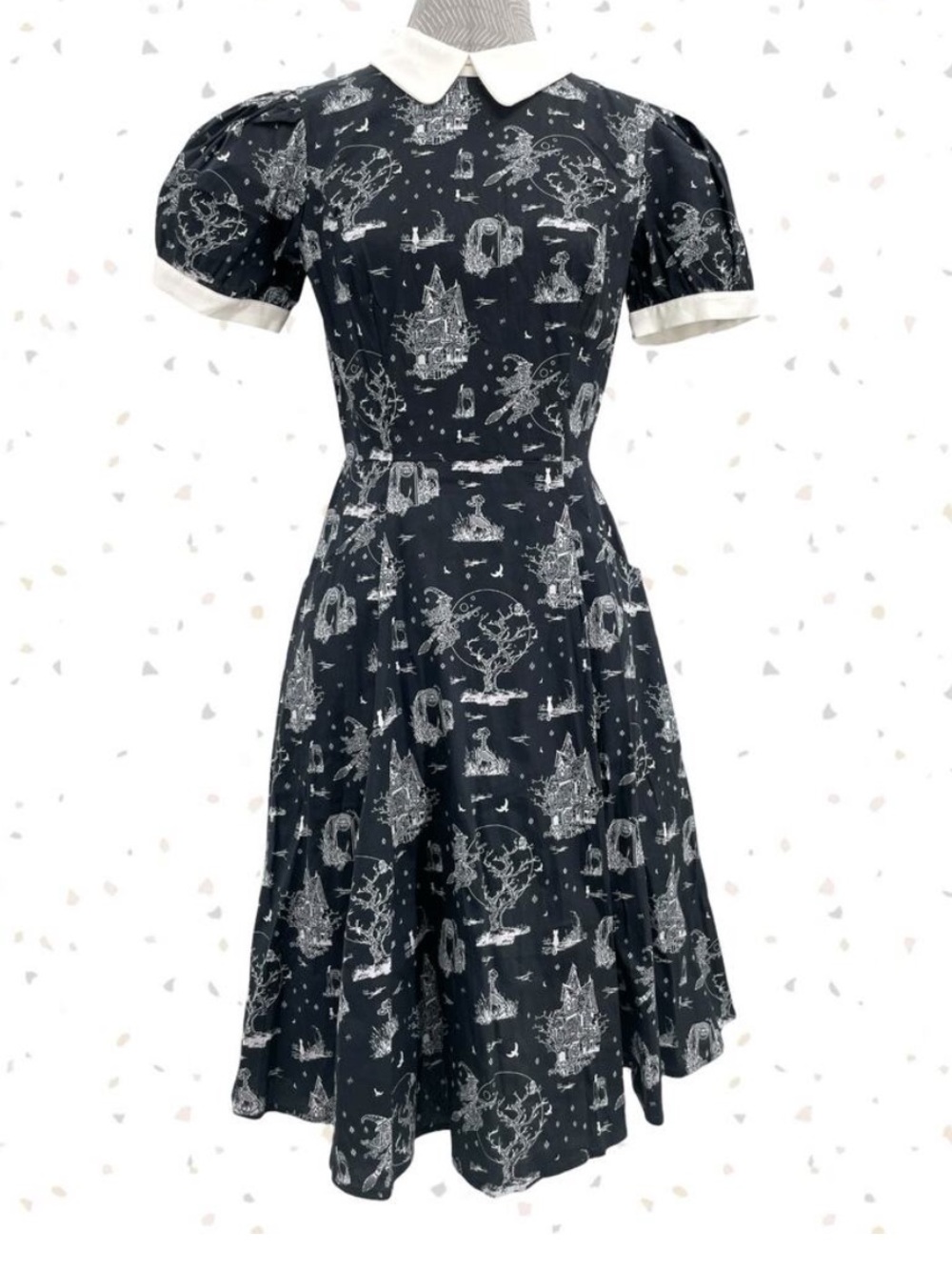 ModCloth x Collectif Black White Halloween Spooky Toile Swing Dress Size 6 NEW